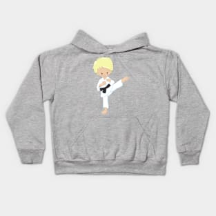 Karate Boy, Cute Boy, Black Belt, Blond Hair Kids Hoodie